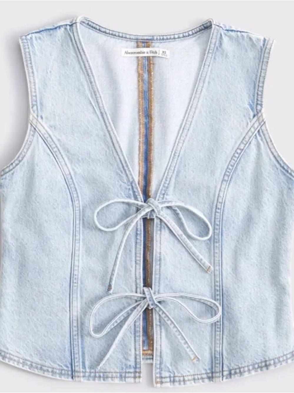 Abercrombie & Fitch Light Wash Denim Tie-Front Vest
